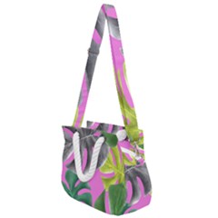 Tropical Greens Pink Leaf Rope Handles Shoulder Strap Bag