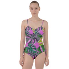 Tropical Greens Pink Leaf Sweetheart Tankini Set by HermanTelo