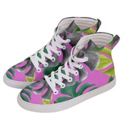 Tropical Greens Pink Leaf Women s Hi-top Skate Sneakers by HermanTelo