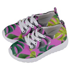 Tropical Greens Pink Leaf Kids  Lightweight Sports Shoes by HermanTelo