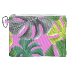 Tropical Greens Pink Leaf Canvas Cosmetic Bag (xl)