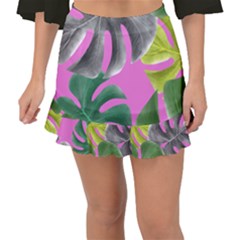 Tropical Greens Pink Leaf Fishtail Mini Chiffon Skirt