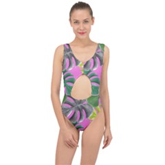 Tropical Greens Pink Leaf Center Cut Out Swimsuit