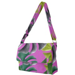 Tropical Greens Pink Leaf Full Print Messenger Bag