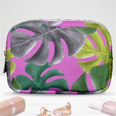 Tropical Greens Pink Leaf Make Up Pouch (small)