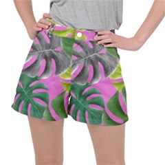 Tropical Greens Pink Leaf Ripstop Shorts