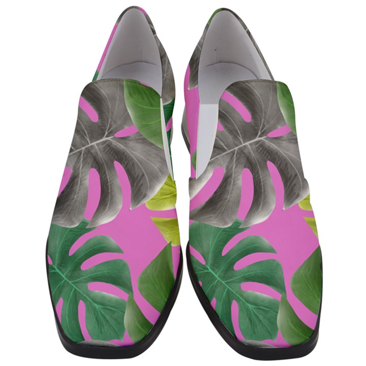 Tropical Greens Pink Leaf Slip On Heel Loafers