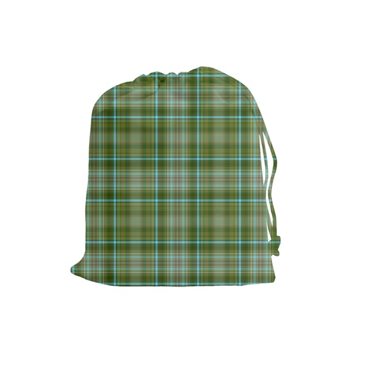 Vintage Green Plaid Drawstring Pouch (Large)