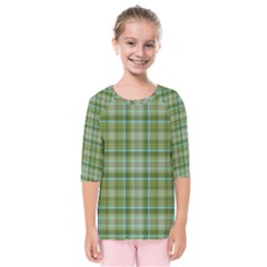 Vintage Green Plaid Kids  Quarter Sleeve Raglan Tee