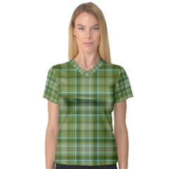 Vintage Green Plaid V-neck Sport Mesh Tee