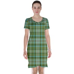 Vintage Green Plaid Short Sleeve Nightdress