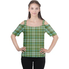 Vintage Green Plaid Cutout Shoulder Tee