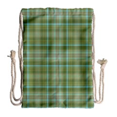 Vintage Green Plaid Drawstring Bag (large)