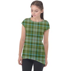 Vintage Green Plaid Cap Sleeve High Low Top