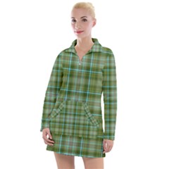 Vintage Green Plaid Women s Long Sleeve Casual Dress