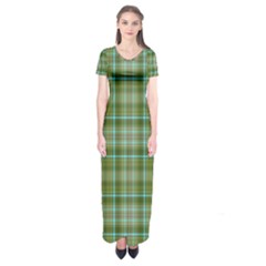 Vintage Green Plaid Short Sleeve Maxi Dress