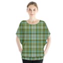 Vintage Green Plaid Batwing Chiffon Blouse View1