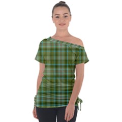 Vintage Green Plaid Tie-up Tee