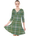 Vintage Green Plaid Quarter Sleeve Front Wrap Dress View1