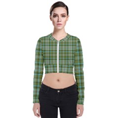 Vintage Green Plaid Long Sleeve Zip Up Bomber Jacket