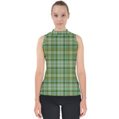 Vintage Green Plaid Mock Neck Shell Top