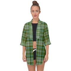 Vintage Green Plaid Open Front Chiffon Kimono