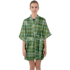 Vintage Green Plaid Quarter Sleeve Kimono Robe