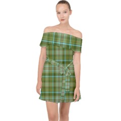 Vintage Green Plaid Off Shoulder Chiffon Dress by HermanTelo