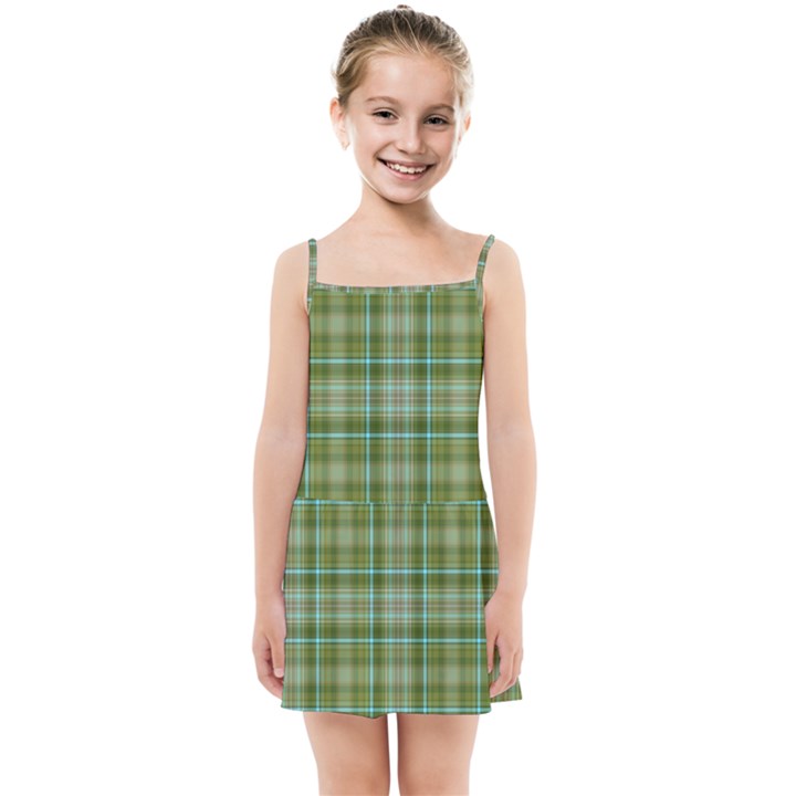 Vintage Green Plaid Kids  Summer Sun Dress