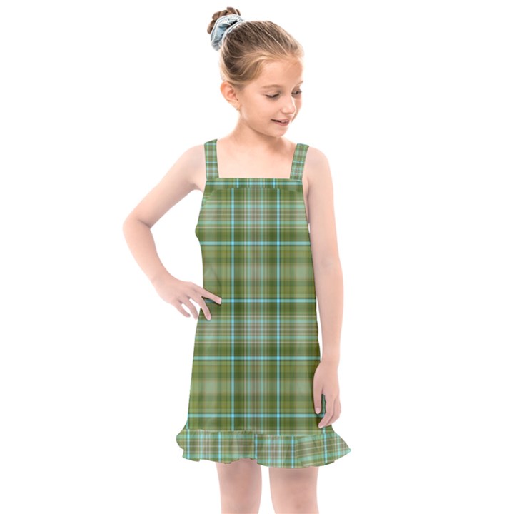 Vintage Green Plaid Kids  Overall Dress