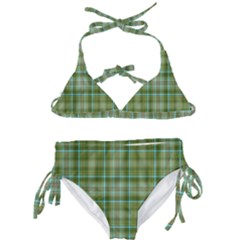 Vintage Green Plaid Kids  Classic Bikini Set