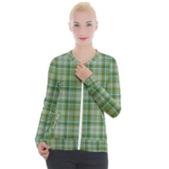 Vintage Green Plaid Casual Zip Up Jacket