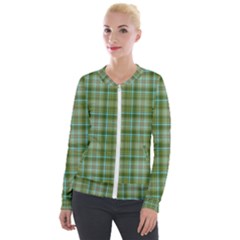 Vintage Green Plaid Velour Zip Up Jacket