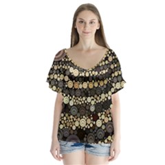 Vintage Style V-neck Flutter Sleeve Top