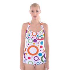 Wallpaper Circle Boyleg Halter Swimsuit 