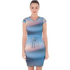 Wave Background Capsleeve Drawstring Dress 