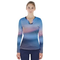 Wave Background V-neck Long Sleeve Top