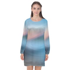 Wave Background Long Sleeve Chiffon Shift Dress 