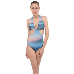 Wave Background Halter Front Plunge Swimsuit