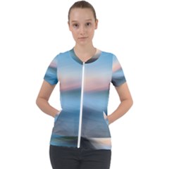 Wave Background Short Sleeve Zip Up Jacket