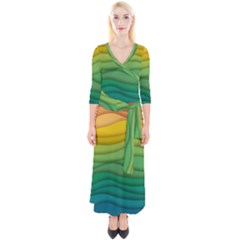 Waves Texture Quarter Sleeve Wrap Maxi Dress