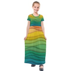 Waves Texture Kids  Short Sleeve Maxi Dress