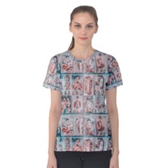 Asian Illustration Posters Collage Women s Cotton Tee