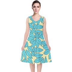 Leaves Dried V-neck Midi Sleeveless Dress 