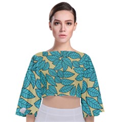 Leaves Dried Tie Back Butterfly Sleeve Chiffon Top