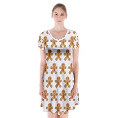 Gingerbread Men Short Sleeve V-neck Flare Dress by Mariart