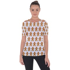 Gingerbread Men Shoulder Cut Out Short Sleeve Top by Mariart