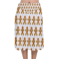 Gingerbread Men Velvet Flared Midi Skirt by Mariart