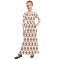 Gingerbread Men Kids  Quarter Sleeve Maxi Dress