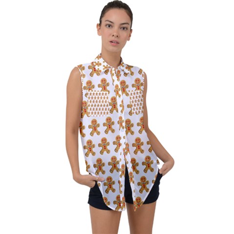 Gingerbread Men Sleeveless Chiffon Button Shirt by Mariart